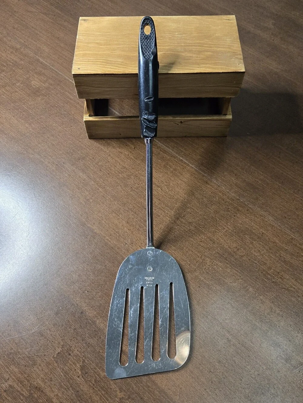 Vintage Ekco Long Angled Spatula Turner USA Black Handle Corncob Pattern